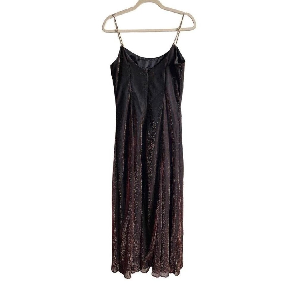 Scott McClintock Maxi Dress Bronze Glitter A-Line Y2K Rhinestone Chain Gown - Picture 7 of 8
